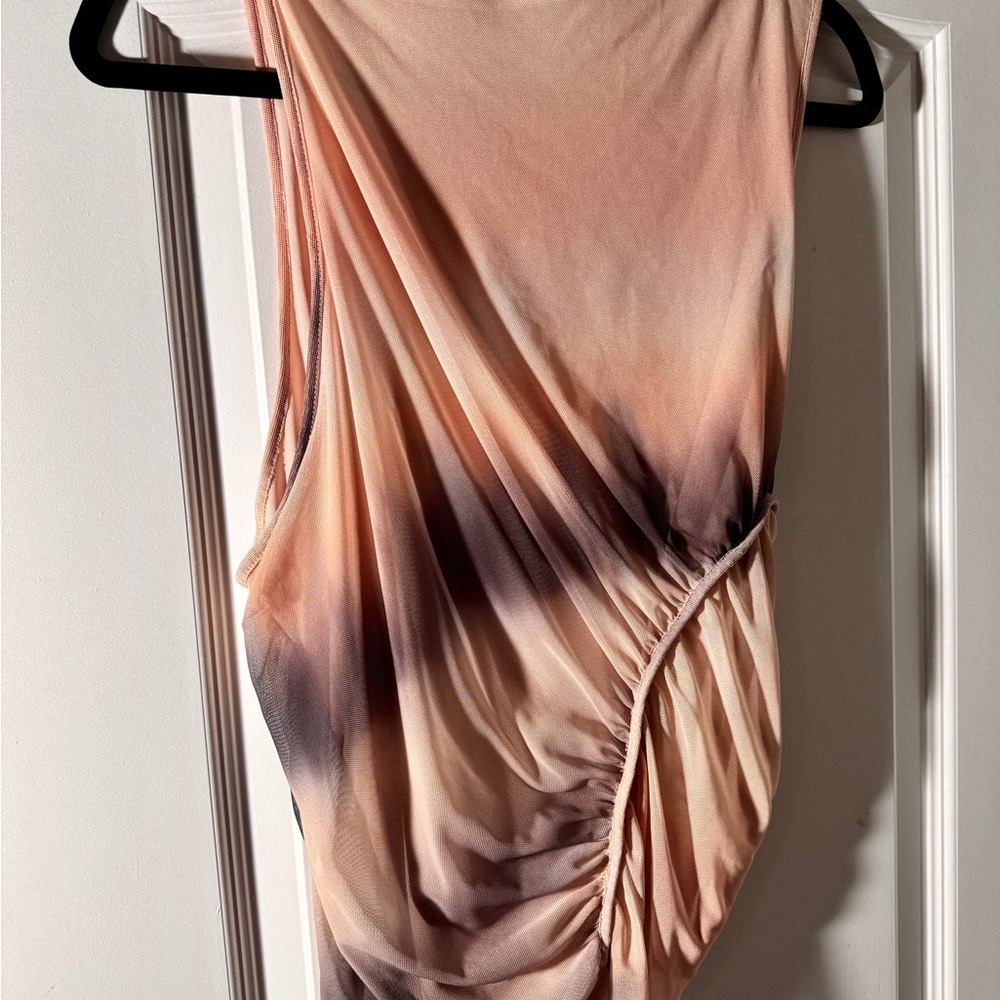 Zara Peach Ombre Ruched Sleeveless Blouse